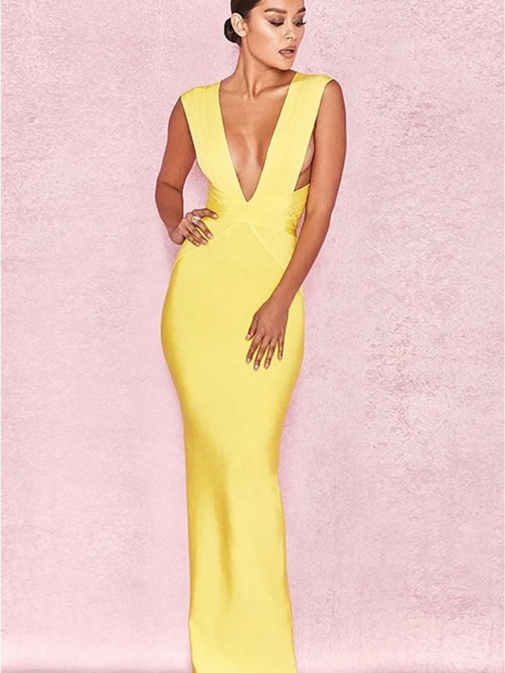 HOUSE OF CB Ysabel Yellow Neon Bandage Formal Evening Gown - S